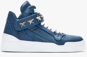 Givenchy Navy Leather Starembellished Sneakers - Lyst