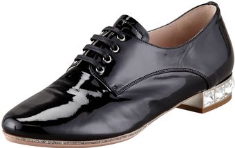 Miu Miu Patent Leather Jewel Heel Loafer Black - Lyst