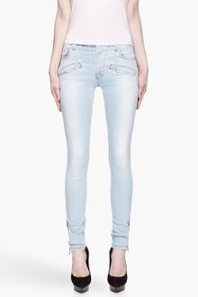 Pierre Balmain Baby Blue Highwaisted Zipped Cuff Jeans - Lyst