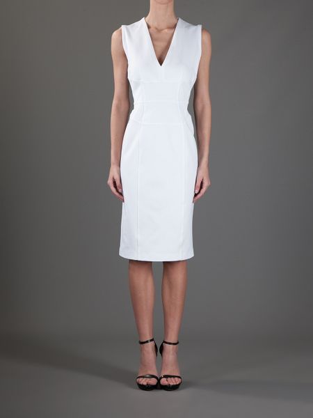 Burberry Fitted Dress in White | Lyst