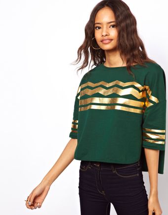 ASOS Collection Top with Curved Hem with Zigzag Foil - Lyst