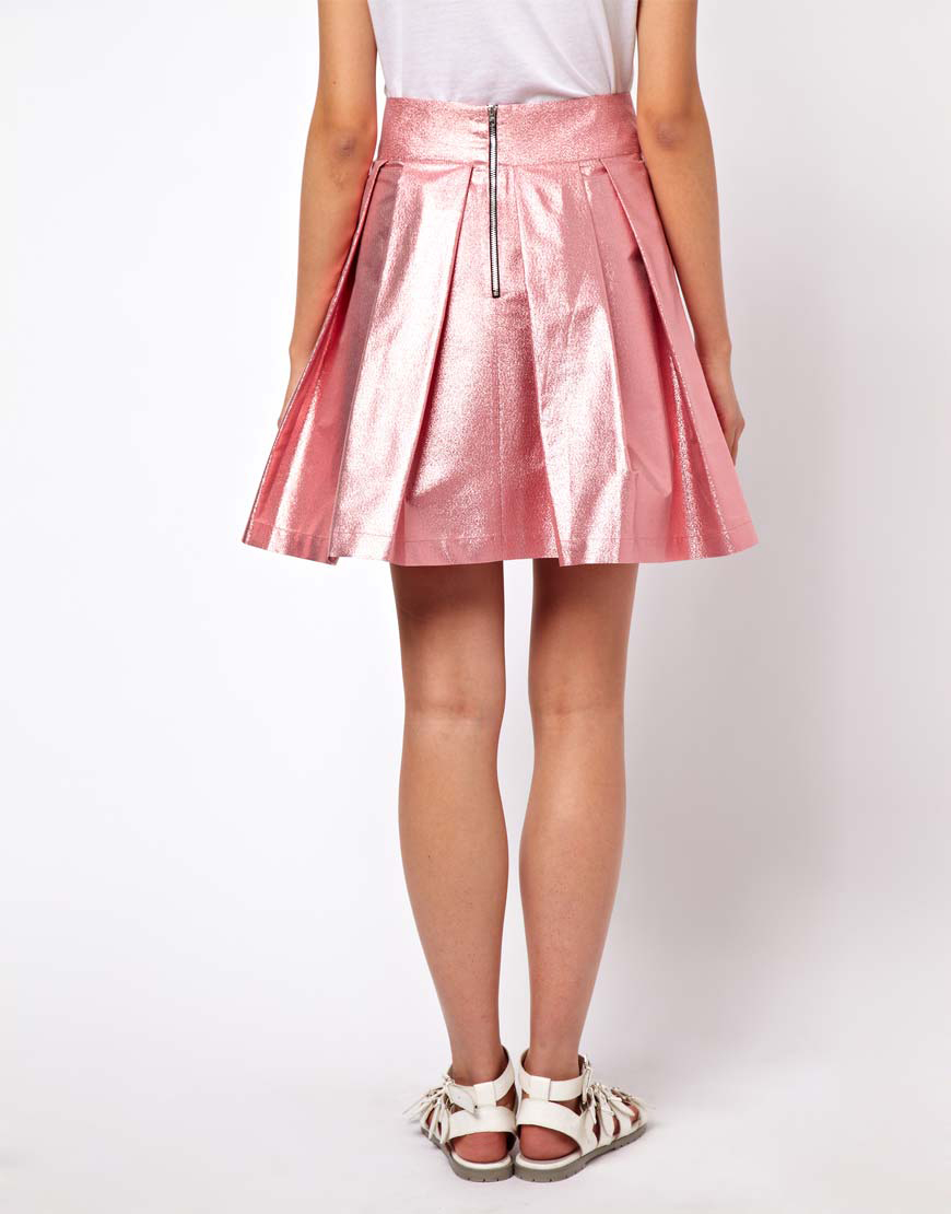 Lyst Asos Skater Skirt In Metallic In Pink