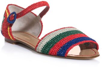 Dolce & Gabbana Raffia Stripe and Flower Sandals - Lyst