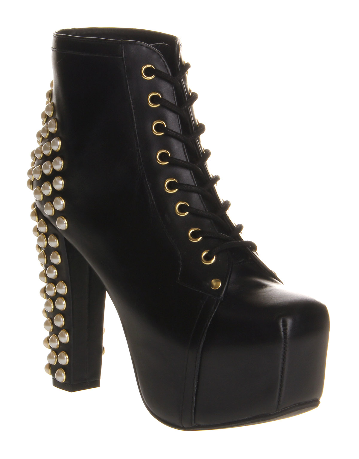 flatform leather ankle boots with faux pearl straps