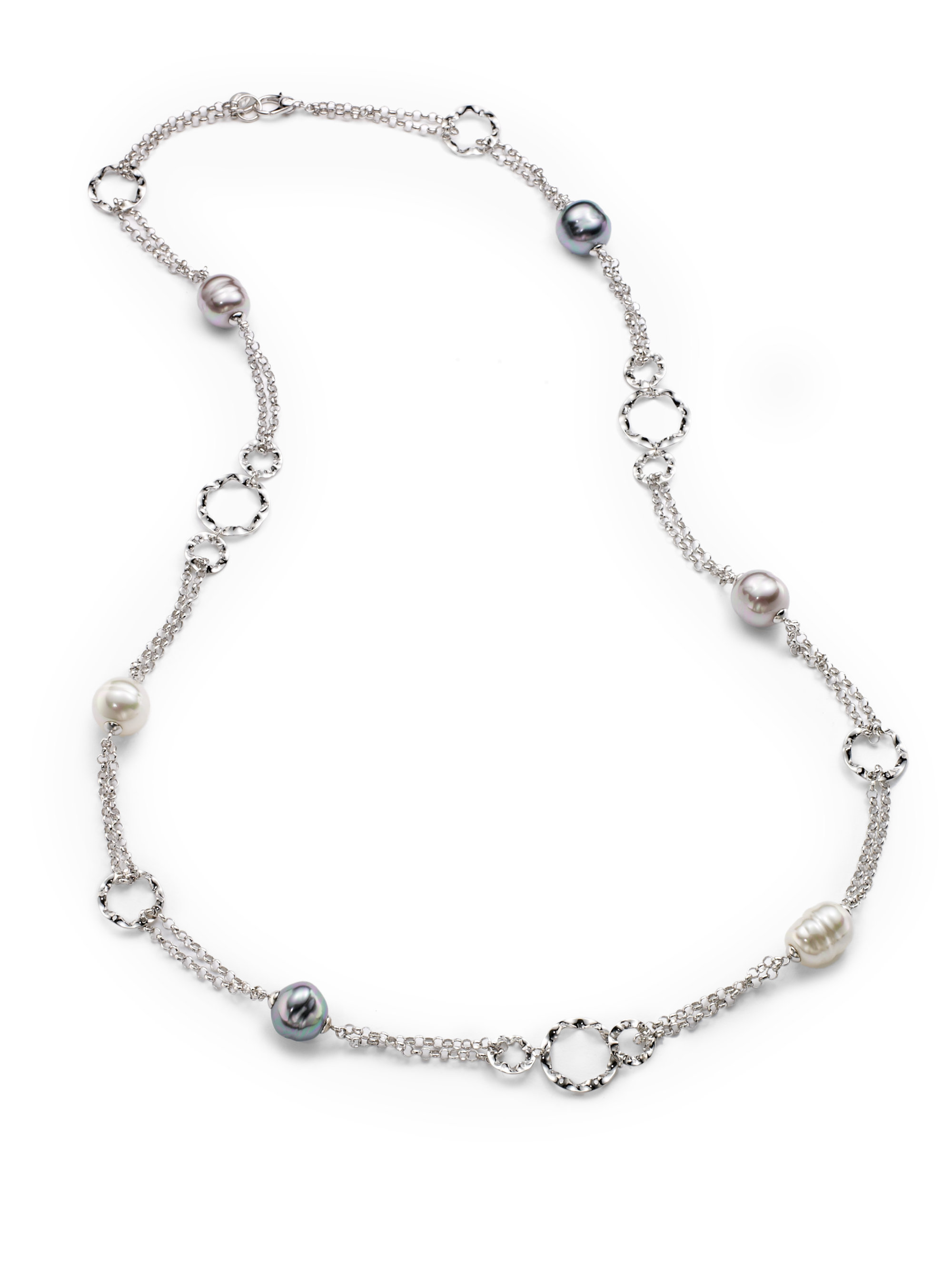 Majorica 14mm Multicolored Baroque Pearl Sterling Silver Double Chain