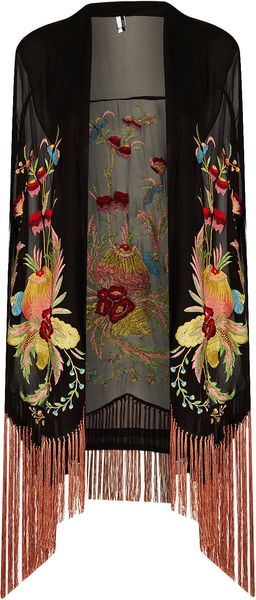 Topshop Floral Embroidered Kimono - Lyst