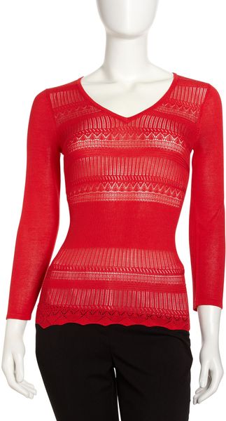 Alberto Makali Pointelle Lace Front V-Neck Sweater - Lyst