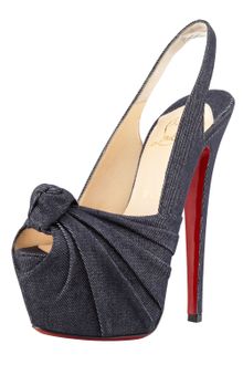 Christian Louboutin Miss Benin Denim Knotted Platform Red Sole Slingback - Lyst