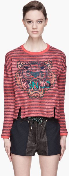 Kenzo Red Striped Logo Embroidered Sweatshirt - Lyst