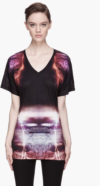 McQ by Alexander McQueen Black Draping Lightning Storm V Neck T-Shirt - Lyst