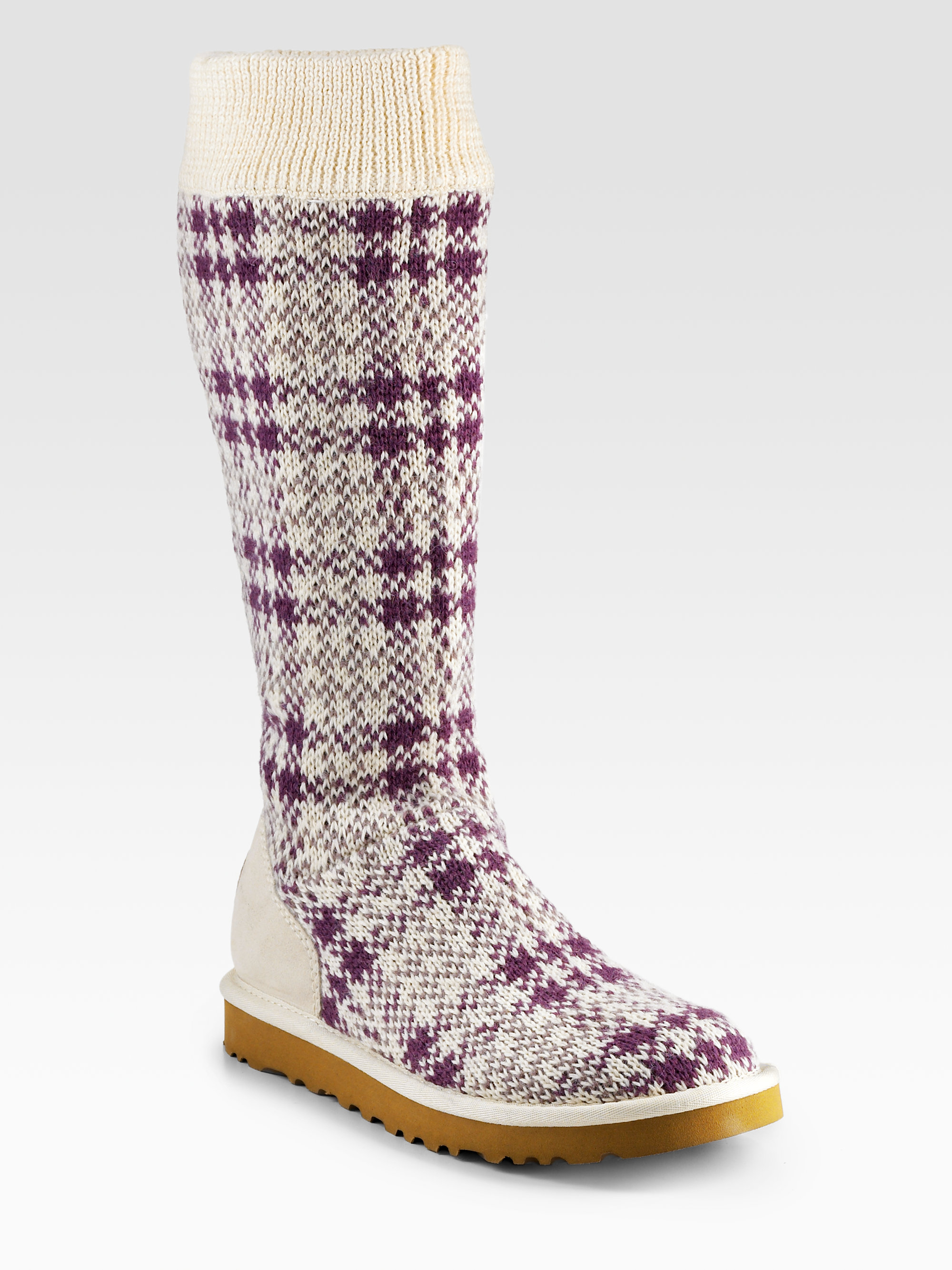 Ugg Tall Plaid Wool Knit Boots in Purple (candiedfig) Lyst