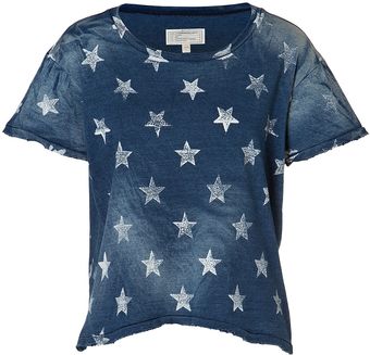 Current/Elliott Cotton Freshman Tshirt with Printed Stars in Worn Indigo - Lyst