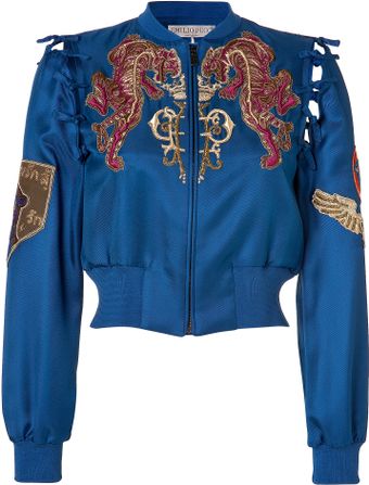 Emilio Pucci Embroidered Silk Bomber Jacket in Ocean Blue - Lyst