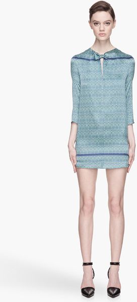 Pierre Balmain Blue Patterned Silk Pipe Mini Dress - Lyst