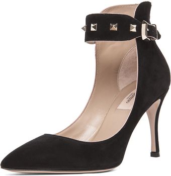 Valentino Rockstud Ankle Strap Pump in Black Suede - Lyst