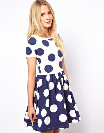 ASOS Collection Smock Dress in Reverse Spot Print - Lyst