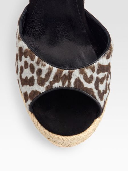 Gucci Leopardprint Calf Hair Espadrille Wedges in Black (beige multi ...