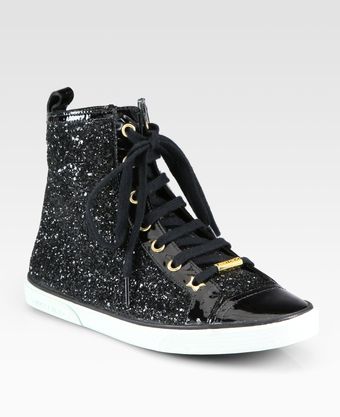 Jimmy Choo Destin Glitter Patent Leather High Top Sneakers - Lyst