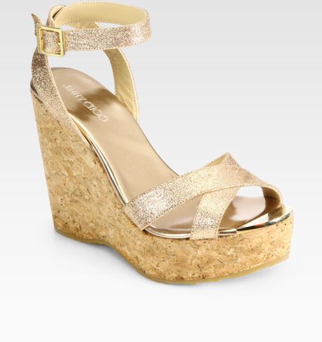 jimmy choo gold wedge sandals
