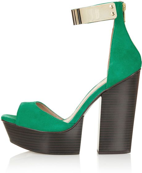 Topshop Block Heel Cuff Sandals in Green | Lyst