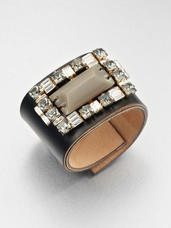 Marni Embellished Leather Cuff Bracelet - Lyst