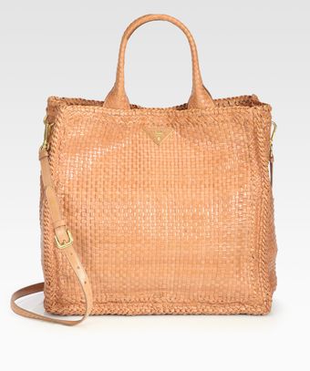 Prada Madras Woven Leather Tote Bag - Lyst