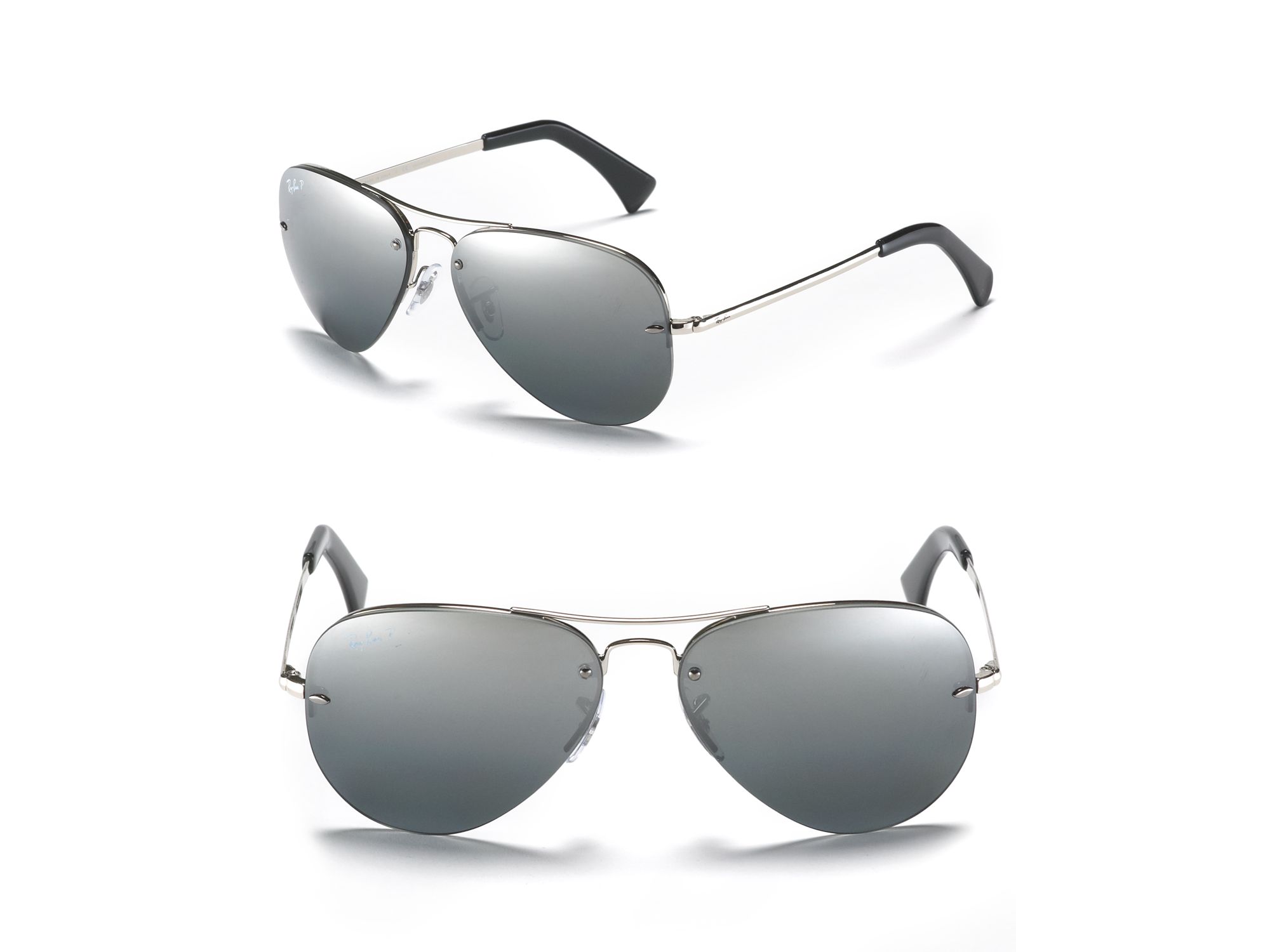 Ray Ban Polarized Rimless Large Aviator Sunglasses In Silver For Men Gunmetal Lyst