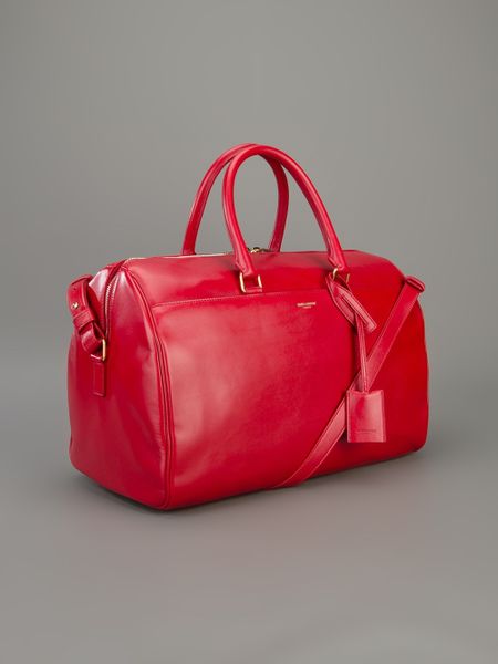 red leather duffle