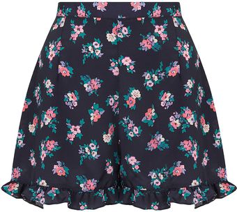 Topshop Ditsy Print Frill Hem Shorts - Lyst
