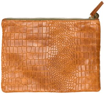 Clare Vivier Cognac Croc Flat Clutch - Lyst