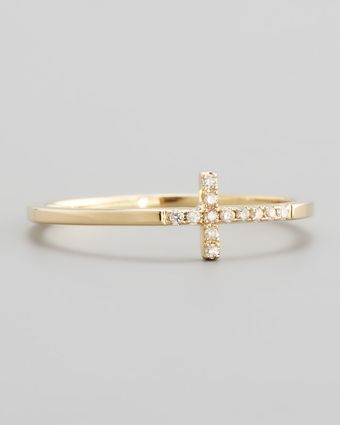 Sydney Evan Pave Diamond Cross Ring - Lyst