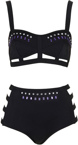 Topshop Black Gem Cage Bikini - Lyst