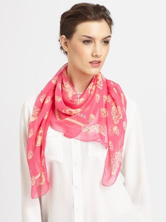 Alexander McQueen Silk Chiffon Skull Flower Print Scarf - Lyst