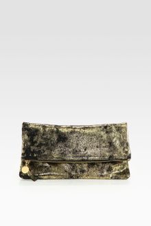 Clare Vivier Metallic Printed Leather Foldover Clutch - Lyst