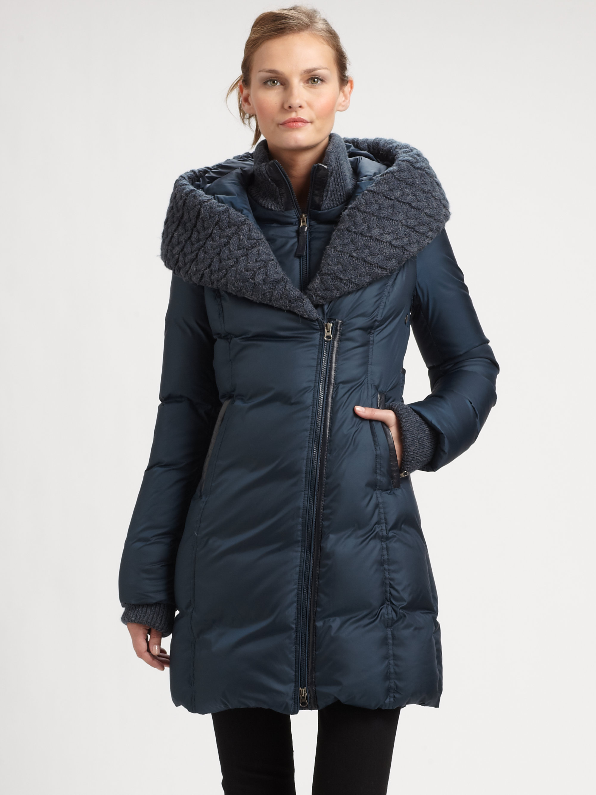 long navy down coat