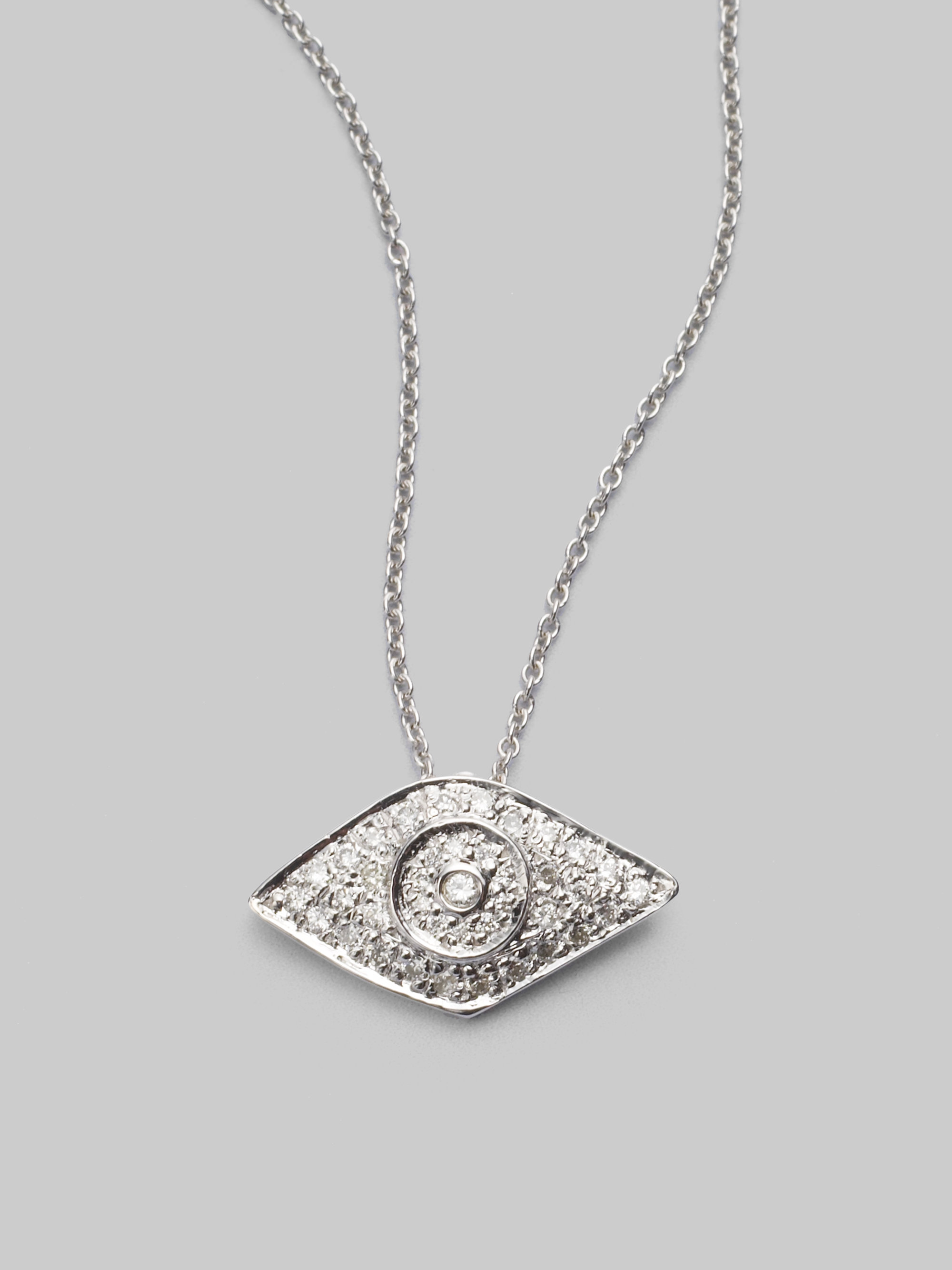 ... Coin Diamond 18k White Gold Evil Eye Pendant Necklace in White (white