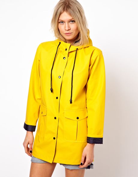 Asos Collection Asos Rain Mac with Contrast Lining in Yellow | Lyst