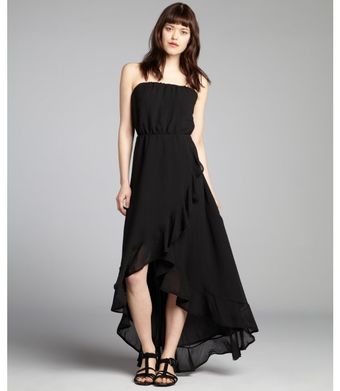 Dress The Population Black Crepe Ruffled Highlow Strapless Addison Dress - Lyst