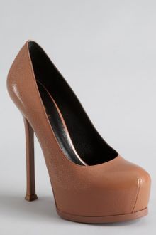 Yves Saint Laurent Dark Tan Pebbled Leather Platform Pumps - Lyst