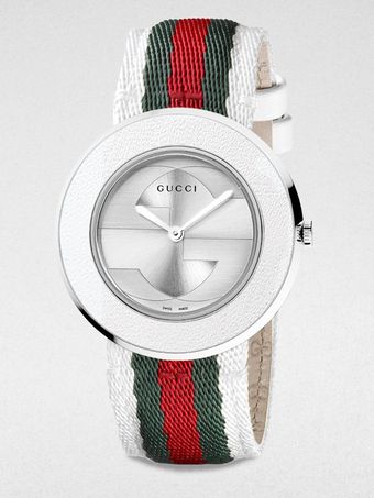 Gucci Uplay Round Stainless Steel and Leather Strap Watch - Lyst