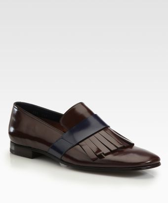 Prada Bicolored Spazzolato Kiltie Loafers - Lyst