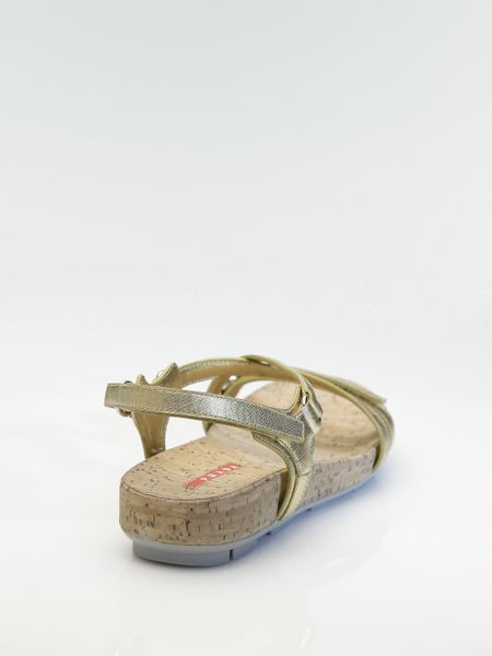 Prada Criss Cross Flat Sandals in Gold | Lyst