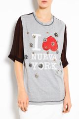 3.1 Phillip Lim Grey Nueva York Floral Eyelet Embellished Tshirt