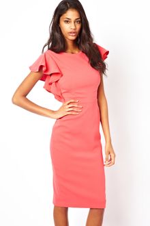 Asos Pencil Dress with Ruffle Sleeves - Lyst