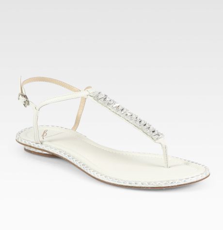 Brian Atwood Jeweled Leather Thong Sandals in White | Lyst