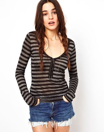 Free People Henley Stripe Knit - Lyst
