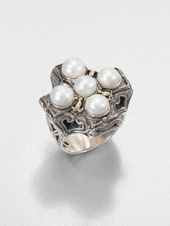 Konstantino Cultured Pearl Sterling Silver and 18k Yellow Gold Cross Ring - Lyst