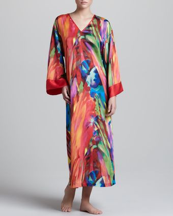 Natori Bengal Printed Satin Caftan - Lyst