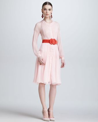Oscar de la Renta Silk Chiffon Tuxedo Shirtdress Petal Pink - Lyst