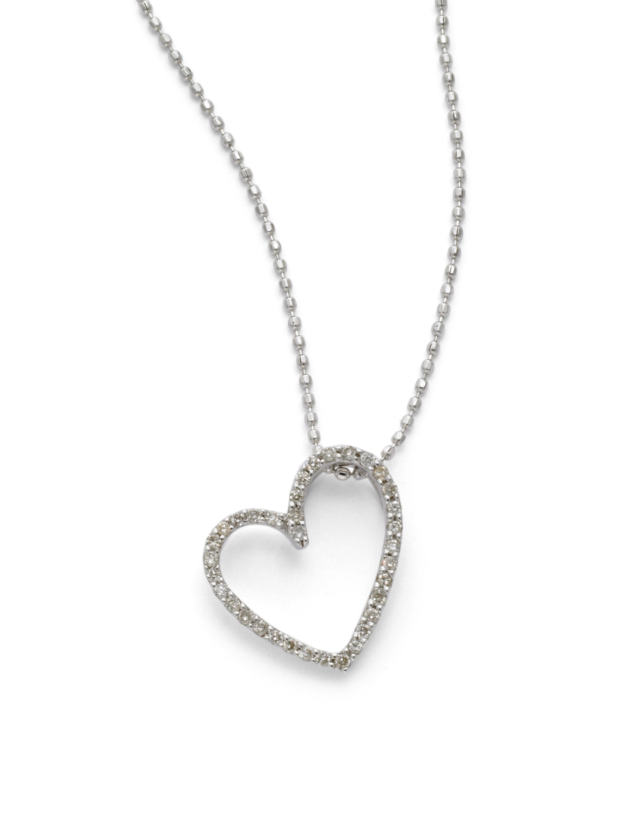 Sydney Evan Diamond Tilted Heart Pendant Necklace in White (white gold